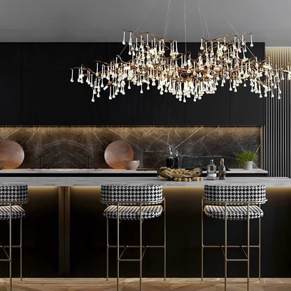 Moderne Luxe Gouden Boomtak Druppel Waterval Kroonluchter Verlichting