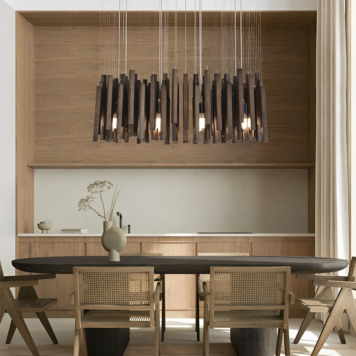 Moderne minimalistische houten brandhoutstok kroonluchter licht