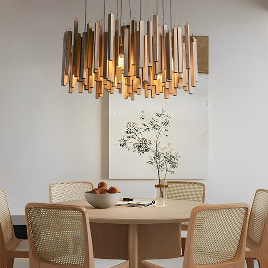 Moderne minimalistische houten brandhoutstok kroonluchter licht