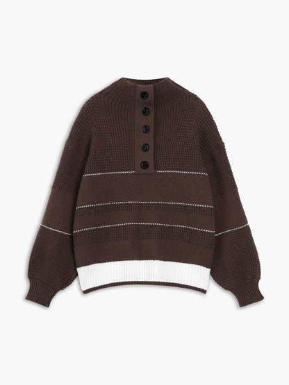Offener Kragen Knopfleistenpullover