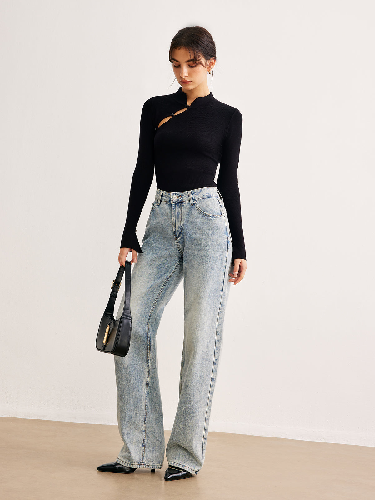 Effen Skinny Trui Met Uitgesneden Details