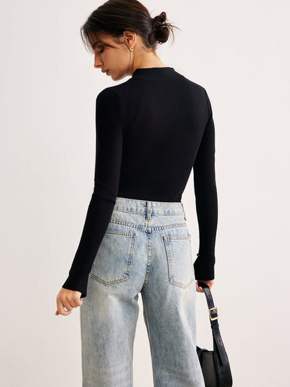 Effen Skinny Trui Met Uitgesneden Details