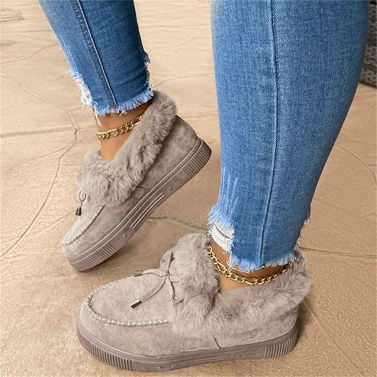 Floriana Dames Sneeuw Nepbont Plateau Instap Loafer Laarzen