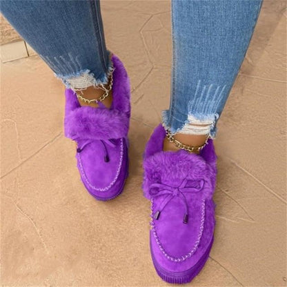 Floriana Dames Sneeuw Nepbont Plateau Instap Loafer Laarzen