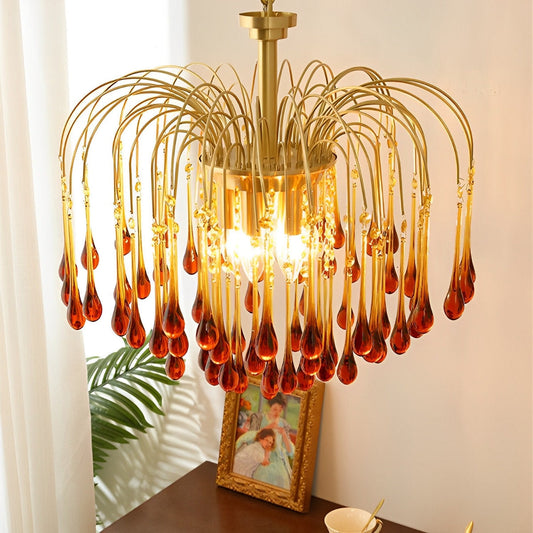 Retro gouden lineaire druppelvormige kristallen kroonluchters