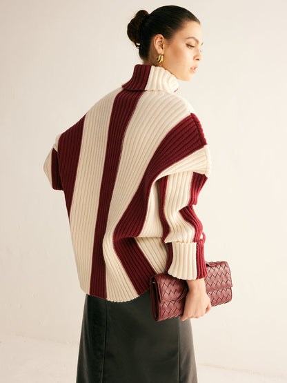Ribbet farveblok rullekrave sweater
