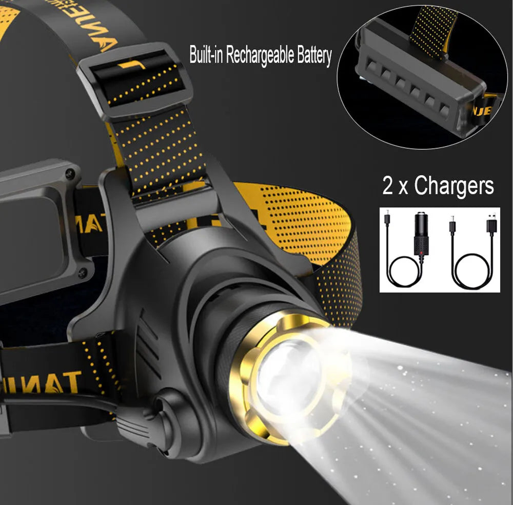990000LM LED Hoofdlamp Oplaadbare Tactische Hoofdlamp Zoom Hoofdlamp Zaklamp