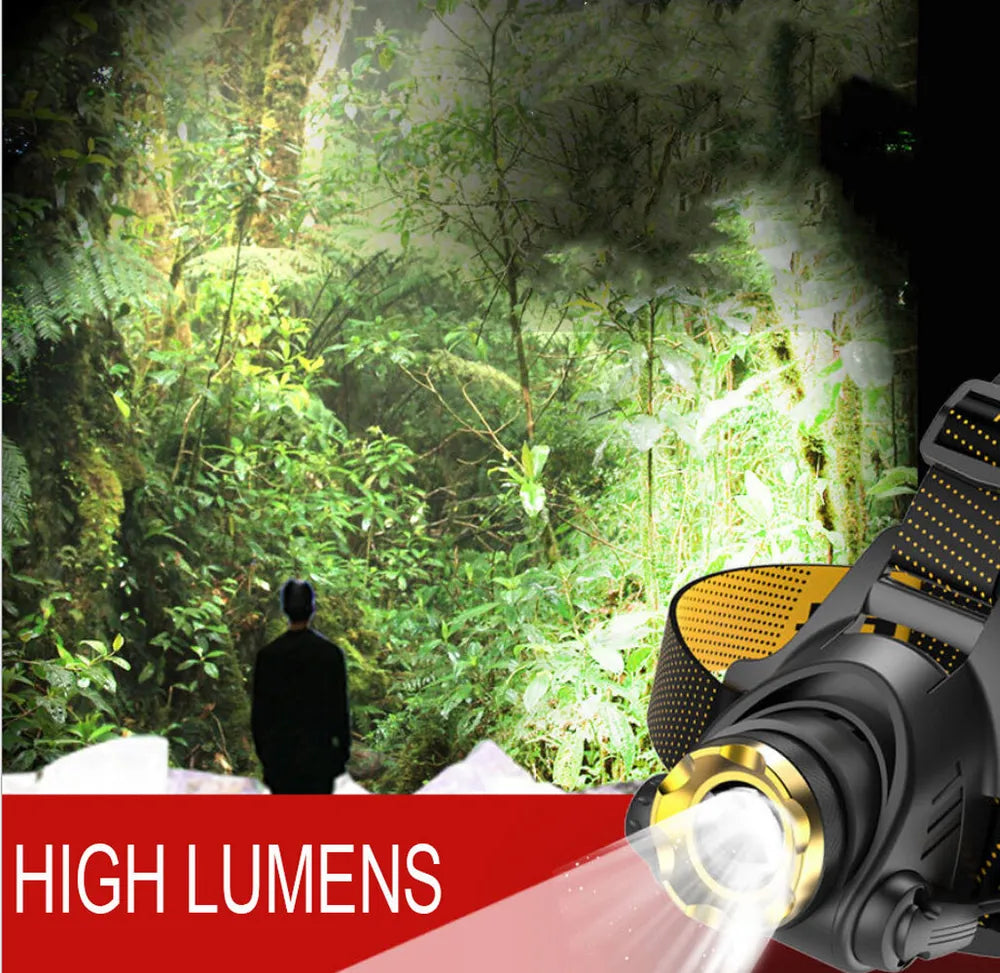 990000LM LED Hoofdlamp Oplaadbare Tactische Hoofdlamp Zoom Hoofdlamp Zaklamp