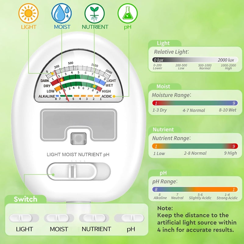 4-in-1 slimme bodemmeter voor nauwkeurige plantverzorgingsmonitoring