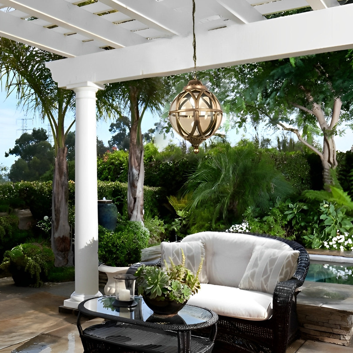 Waterproof Aluminum Glass Ball Outdoor Chandelier Light Hanging Chain Adjustable