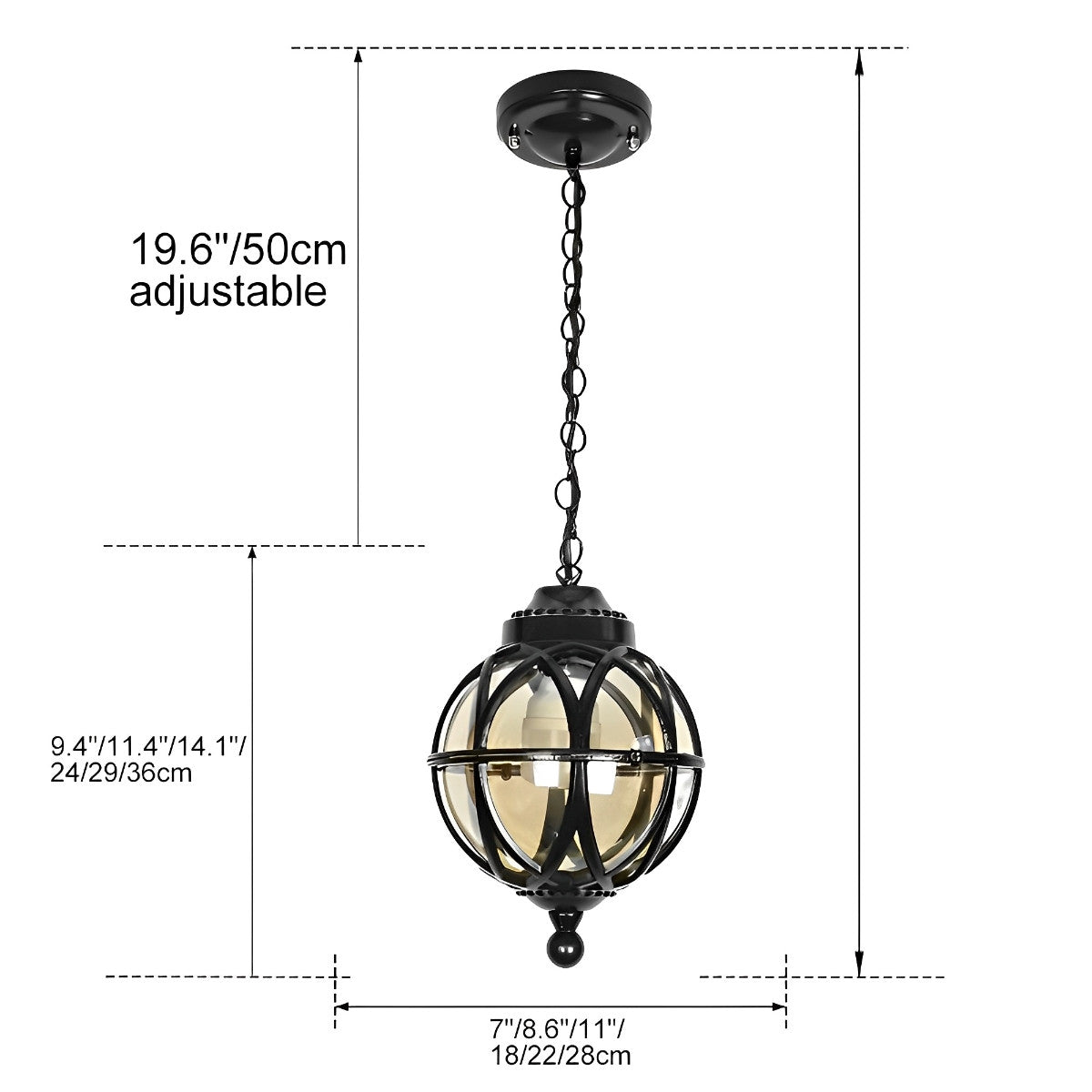 Waterproof Aluminum Glass Ball Outdoor Chandelier Light Hanging Chain Adjustable
