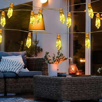 Waterproof Solar 31ft 20 LED Hemp Rope String Lights with Remote