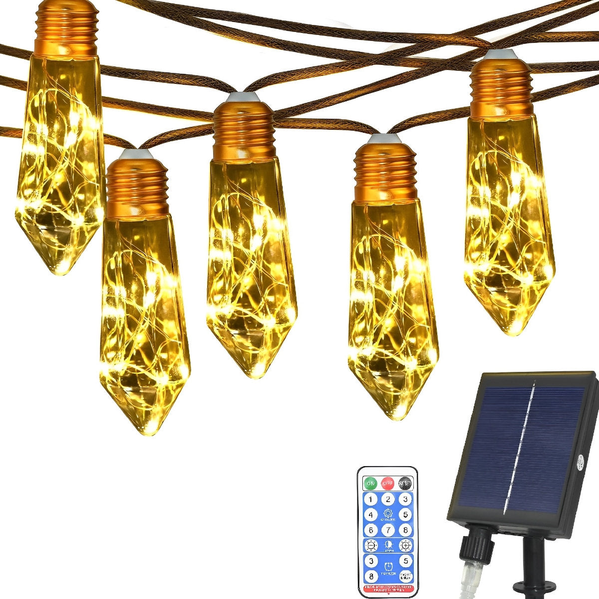Waterproof Solar 31ft 20 LED Hemp Rope String Lights with Remote
