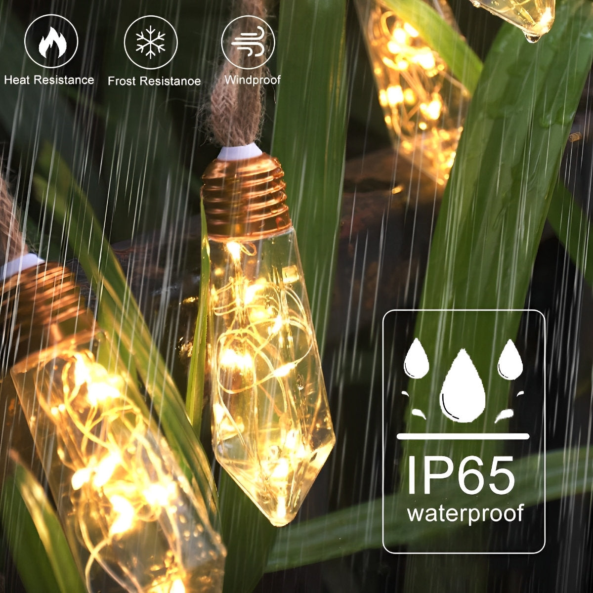 Waterproof Solar 31ft 20 LED Hemp Rope String Lights with Remote