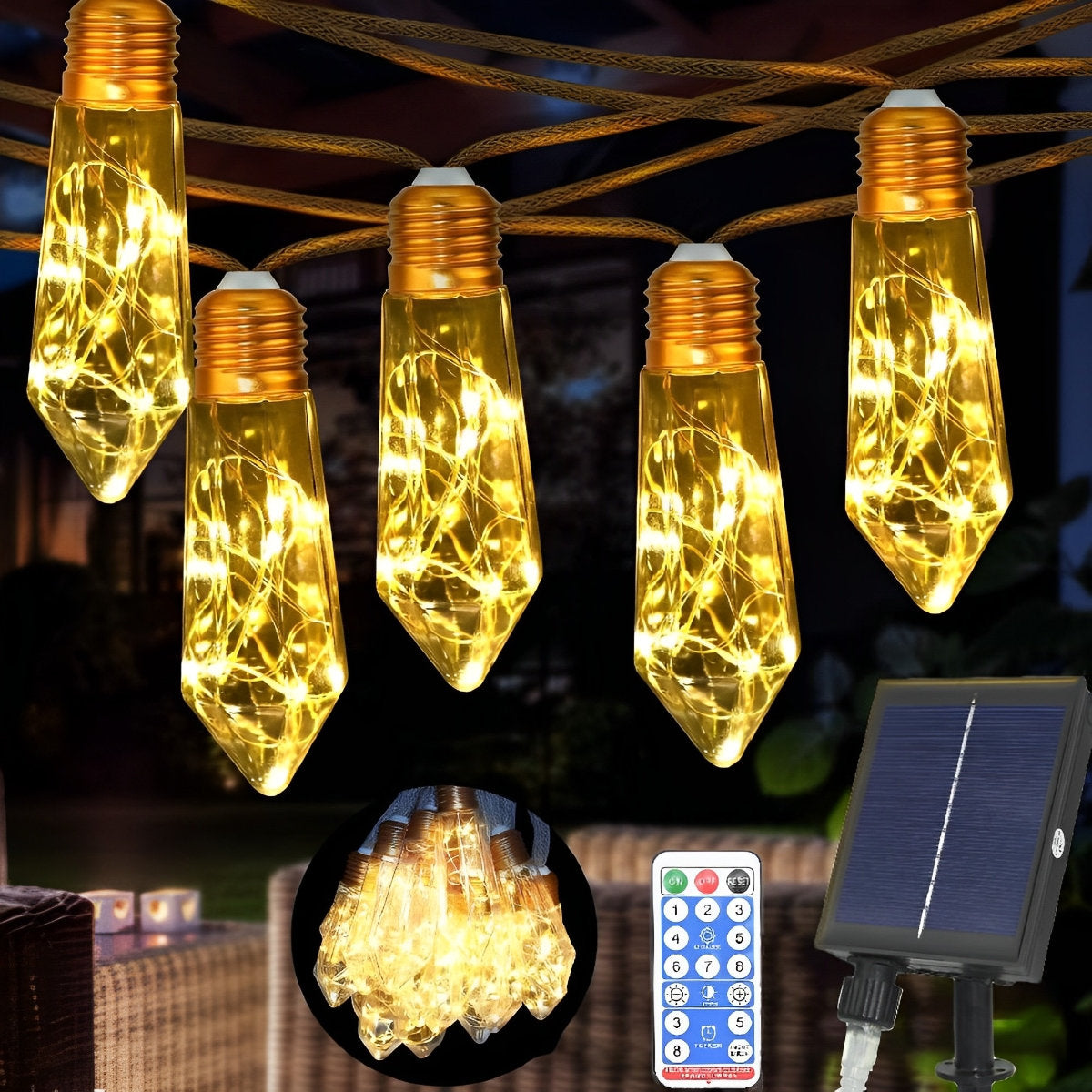 Waterproof Solar 31ft 20 LED Hemp Rope String Lights with Remote
