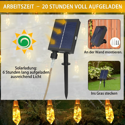 Waterproof Solar 31ft 20 LED Hemp Rope String Lights with Remote