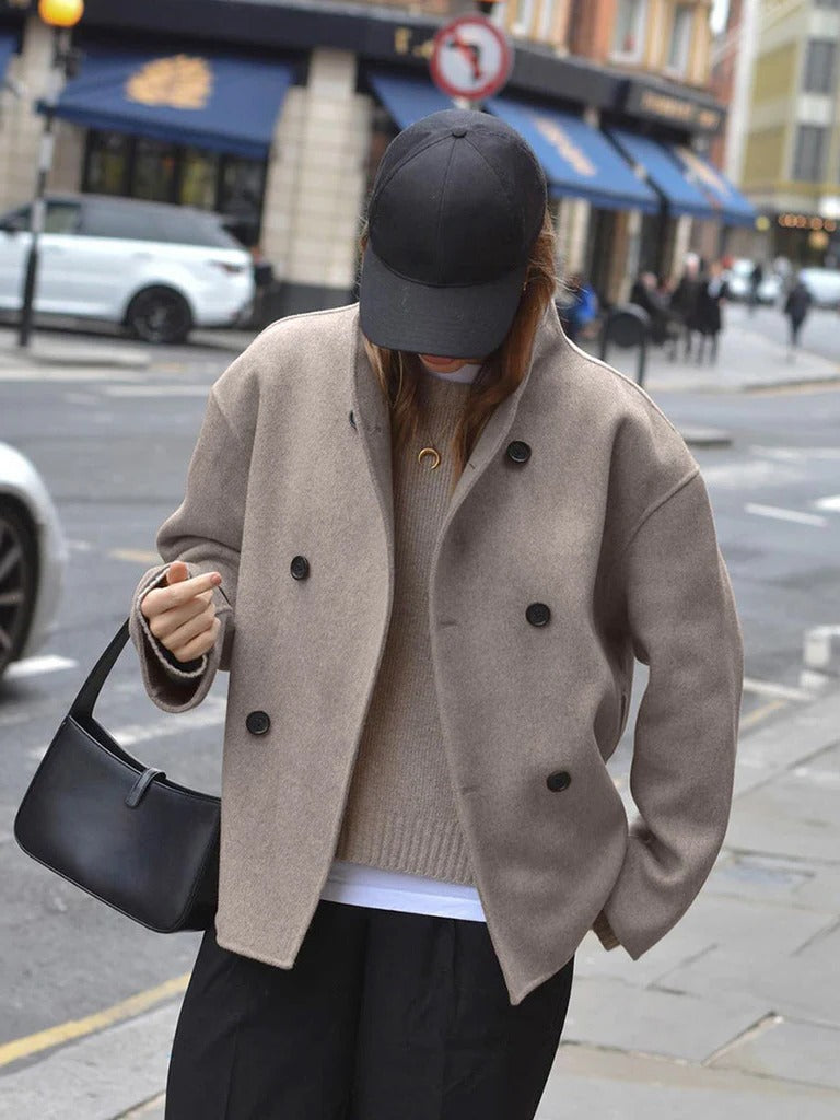 Women's Stand Collar Jacket – Button Front Casual Coat
