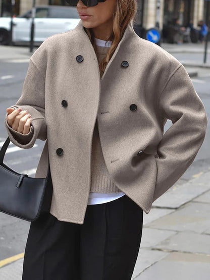 Women's Stand Collar Jacket – Button Front Casual Coat