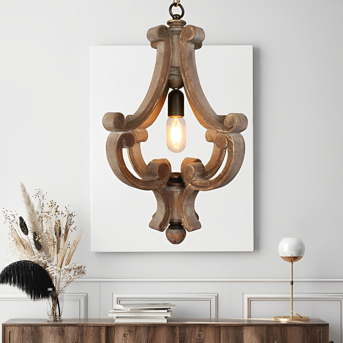 Houten vintage rustieke industriële hanglamp