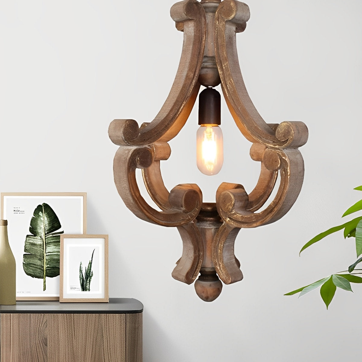 Houten vintage rustieke industriële hanglamp