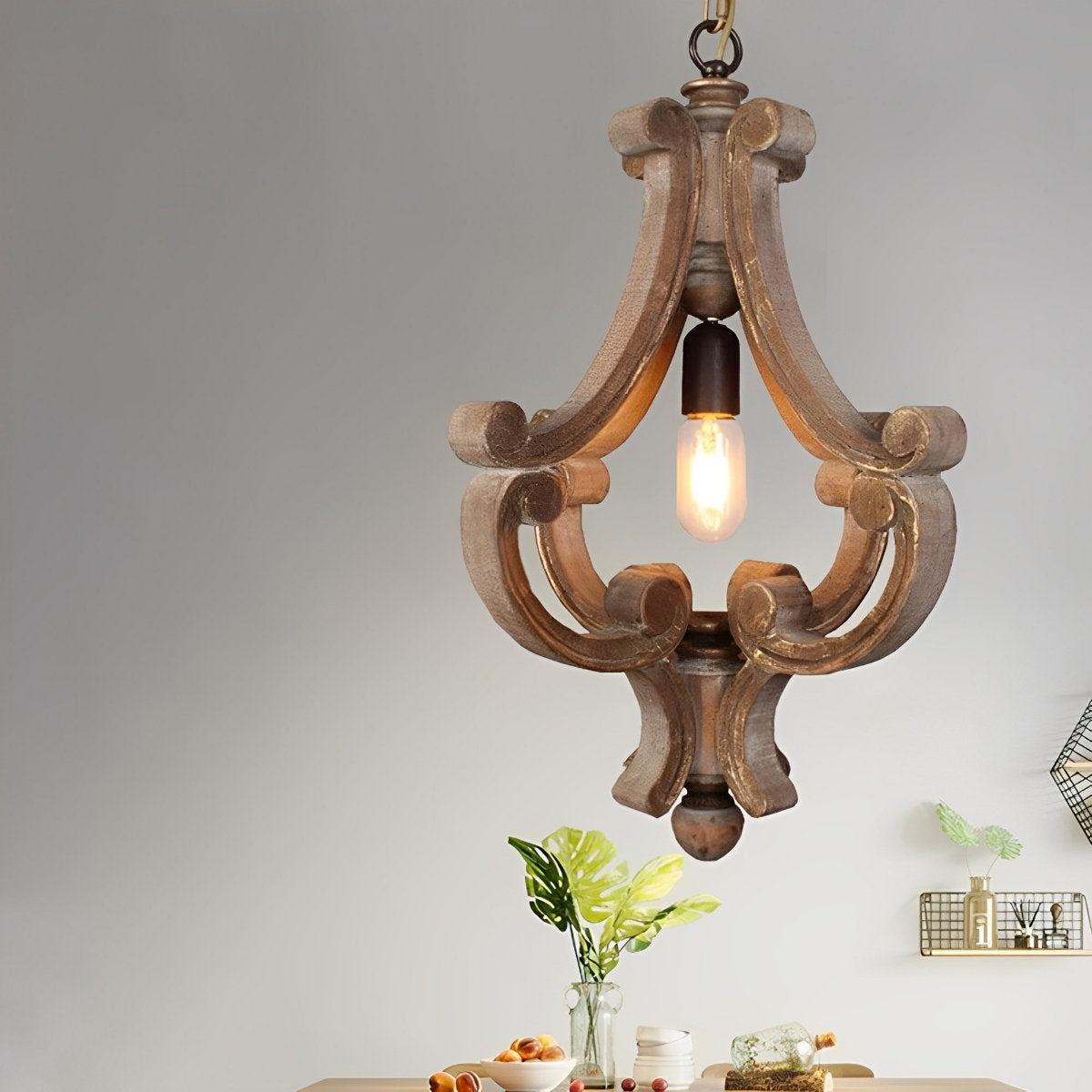 Houten vintage rustieke industriële hanglamp