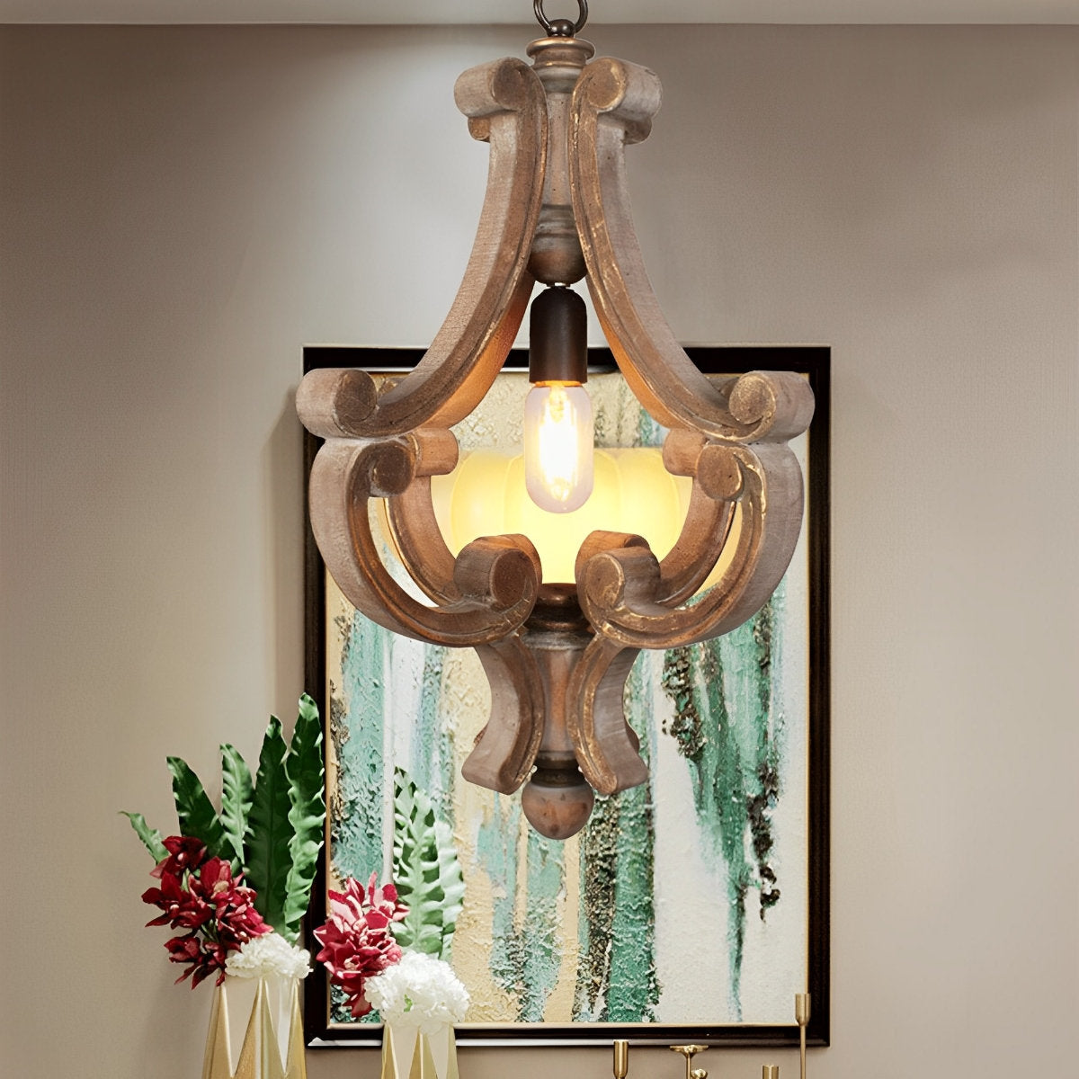Houten vintage rustieke industriële hanglamp