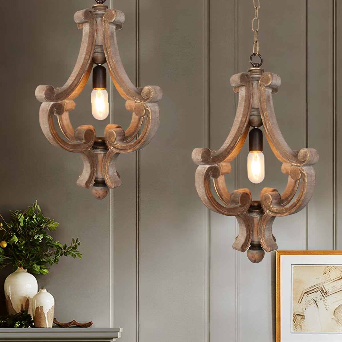 Houten vintage rustieke industriële hanglamp