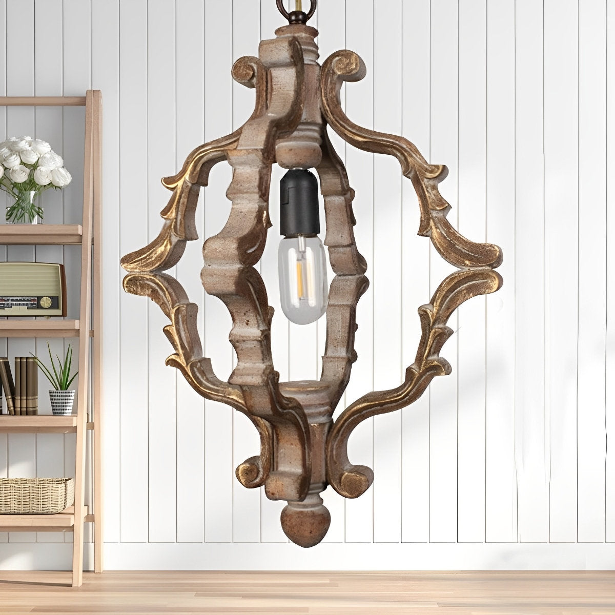 Houten vintage rustieke industriële hanglamp